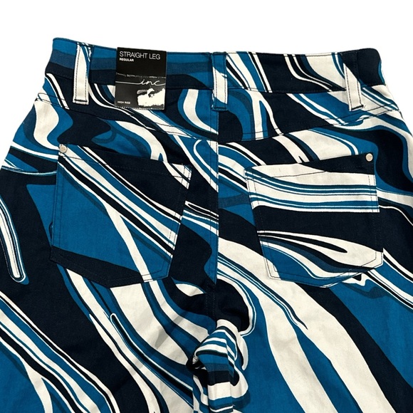 INC Ade Samuel Women's Printed Blue Graphic Wave Runner Wide Straight-Leg Jeans - Picture 12 of 13